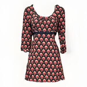 Boden Peacock Print Empire Waist Jersey Dress Size 8 Lightweight Retro Boho